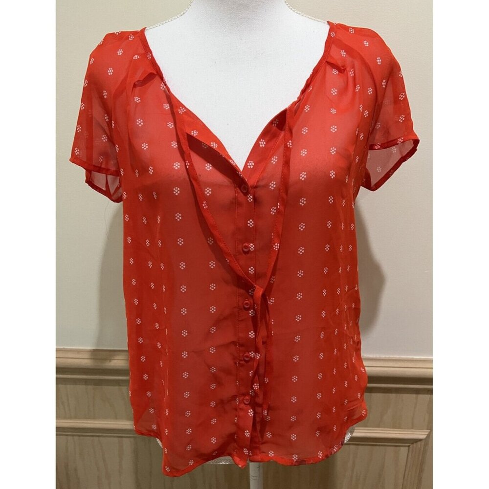 Old Navy Short Sleeve Button Up Orange Top ~ Size X-Small ~ Sheer